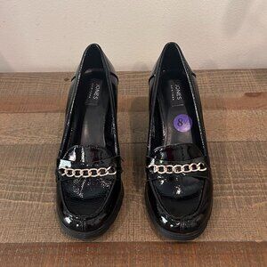 Jones New York Cyrena Black Patent Leather Block Heel Shoes